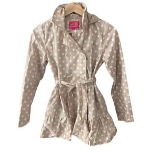 Pink Platinum Polka Dot Peplum Belted Jacket - Tan White - 10/12